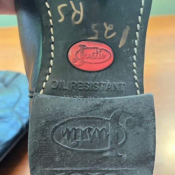 Vintage Justin Black Cowboy Boots Sz 8.5 Made in USA Registered Oil Resistant - Picture 11 of 16